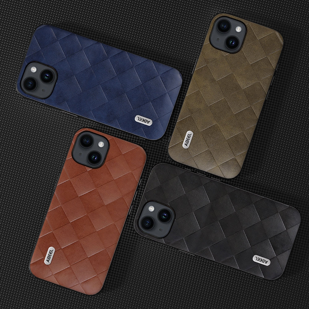 ELECTROPRIME For iPhone 15 ABEEL Weave Plaid PU Phone Case(Black)