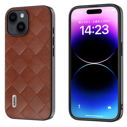 ELECTROPRIME For iPhone 15 ABEEL Weave Plaid PU Phone Case(Brown)