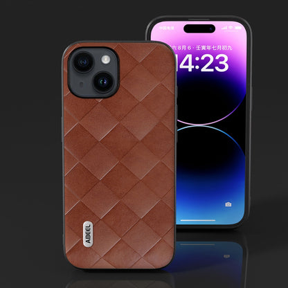 ELECTROPRIME For iPhone 15 ABEEL Weave Plaid PU Phone Case(Brown)