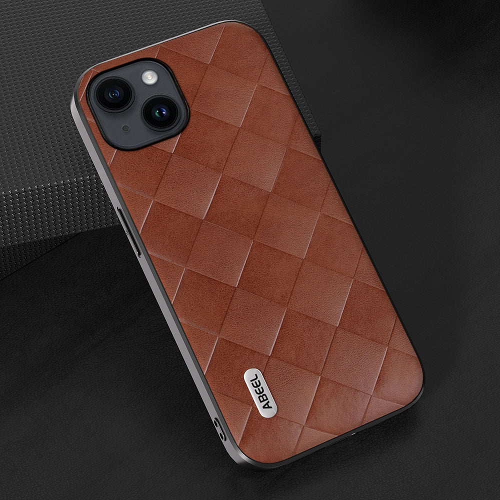 ELECTROPRIME For iPhone 15 ABEEL Weave Plaid PU Phone Case(Brown)