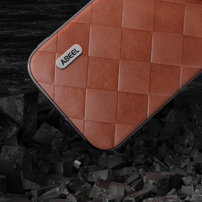 ELECTROPRIME For iPhone 15 ABEEL Weave Plaid PU Phone Case(Brown)