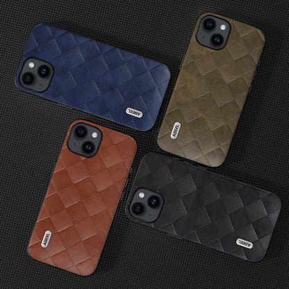 ELECTROPRIME For iPhone 15 ABEEL Weave Plaid PU Phone Case(Brown)