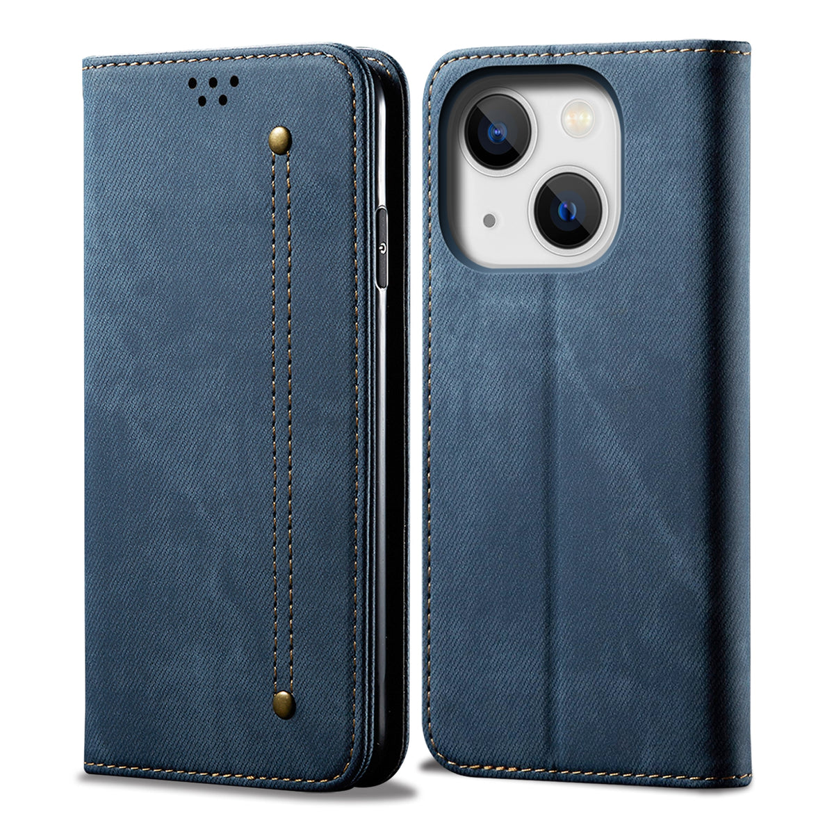 ELECTROPRIME For iPhone 15 Plus Denim Texture Casual Style Horizontal Flip Leather Case(Blue)