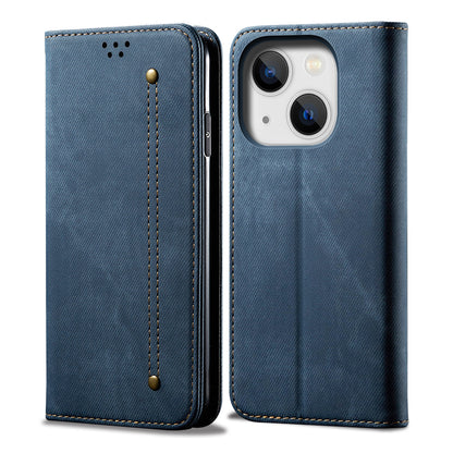 ELECTROPRIME For iPhone 15 Plus Denim Texture Casual Style Horizontal Flip Leather Case(Blue)
