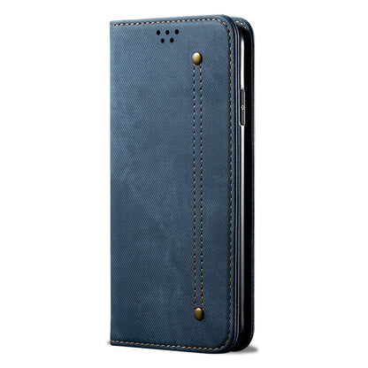 ELECTROPRIME For iPhone 15 Plus Denim Texture Casual Style Horizontal Flip Leather Case(Blue)