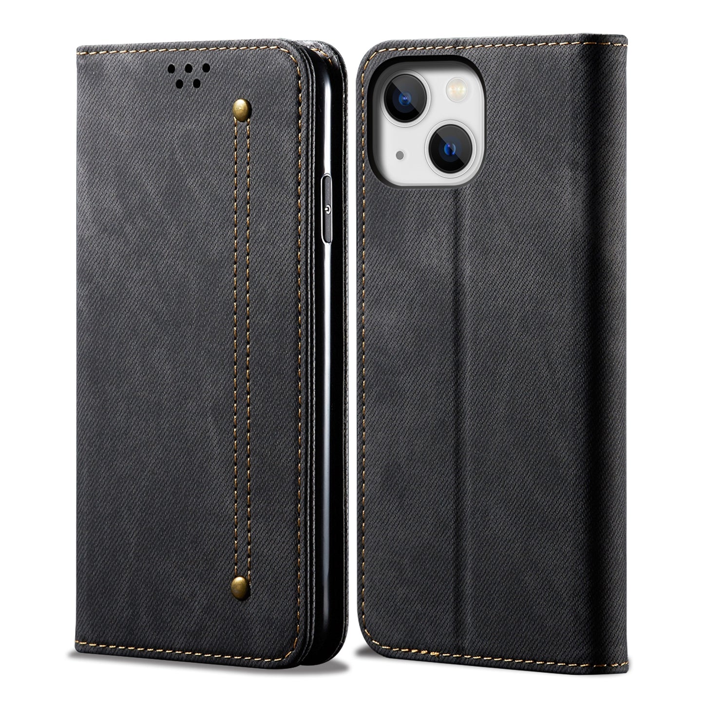 ELECTROPRIME For iPhone 15 Denim Texture Casual Style Horizontal Flip Leather Case(Black)