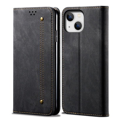 ELECTROPRIME For iPhone 15 Denim Texture Casual Style Horizontal Flip Leather Case(Black)