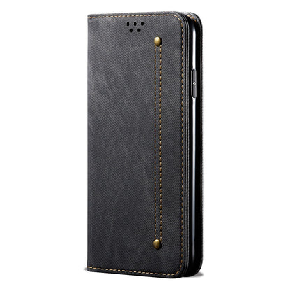ELECTROPRIME For iPhone 15 Denim Texture Casual Style Horizontal Flip Leather Case(Black)