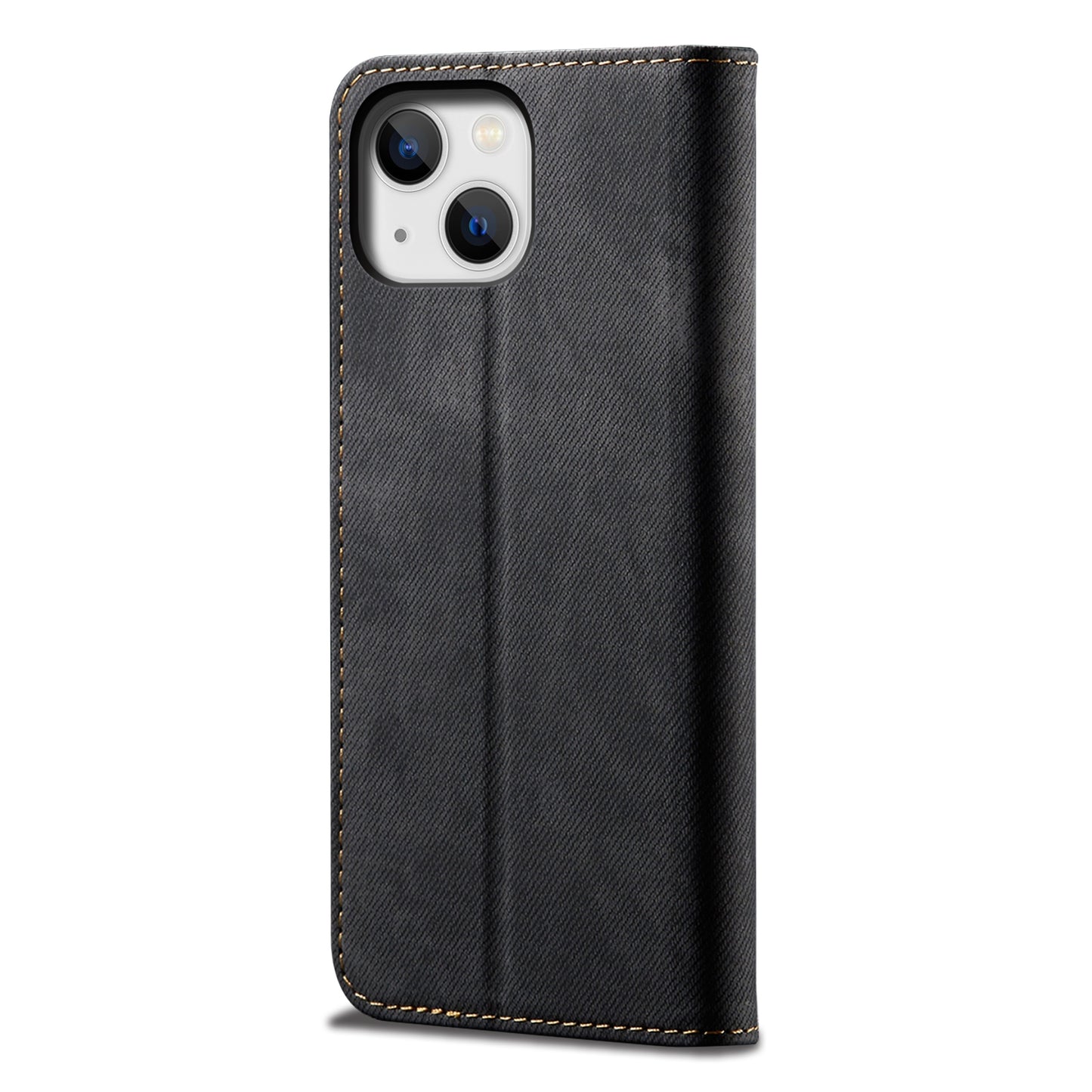 ELECTROPRIME For iPhone 15 Denim Texture Casual Style Horizontal Flip Leather Case(Black)