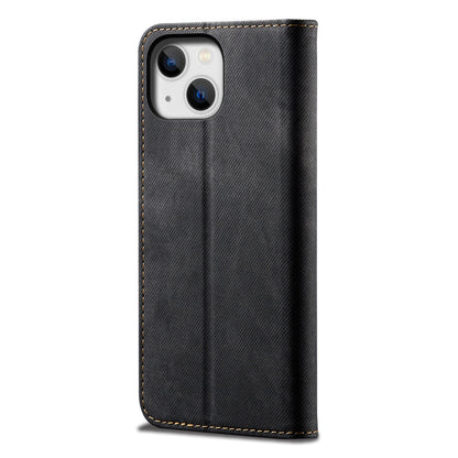 ELECTROPRIME For iPhone 15 Denim Texture Casual Style Horizontal Flip Leather Case(Black)
