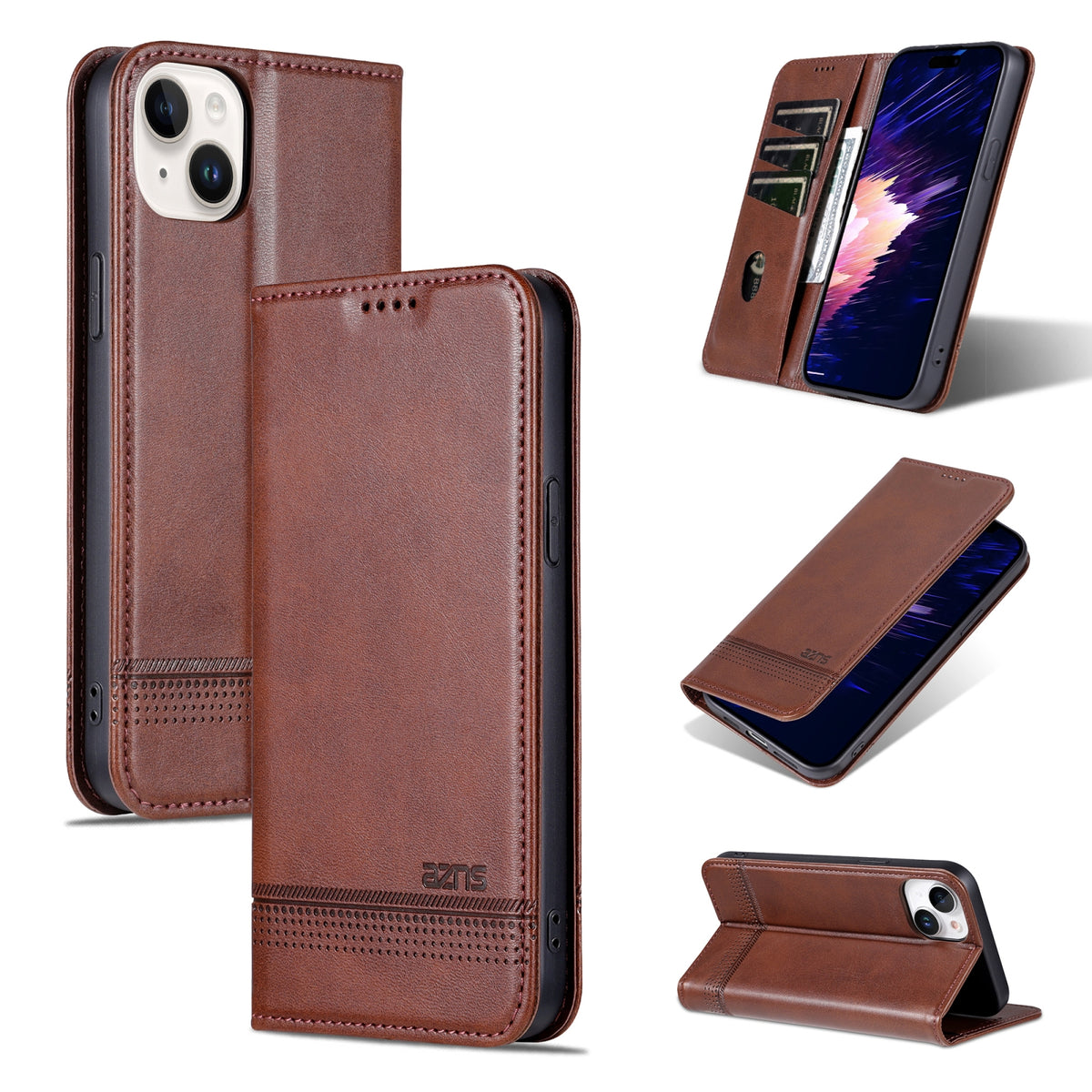 ELECTROPRIME For iPhone 15 Plus AZNS Magnetic Calf Texture Leather Phone Case(Dark Brown)