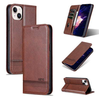 ELECTROPRIME For iPhone 15 Plus AZNS Magnetic Calf Texture Leather Phone Case(Dark Brown)