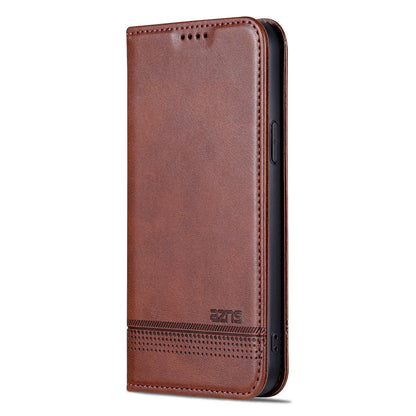 ELECTROPRIME For iPhone 15 Plus AZNS Magnetic Calf Texture Leather Phone Case(Dark Brown)