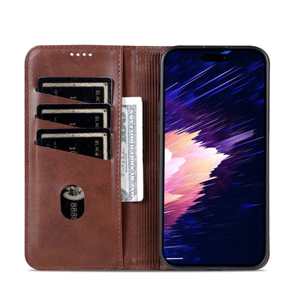 ELECTROPRIME For iPhone 15 Plus AZNS Magnetic Calf Texture Leather Phone Case(Dark Brown)