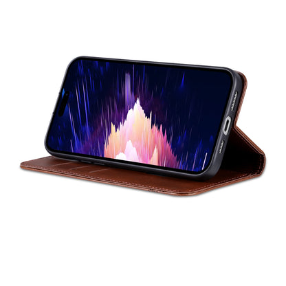 ELECTROPRIME For iPhone 15 Plus AZNS Magnetic Calf Texture Leather Phone Case(Dark Brown)