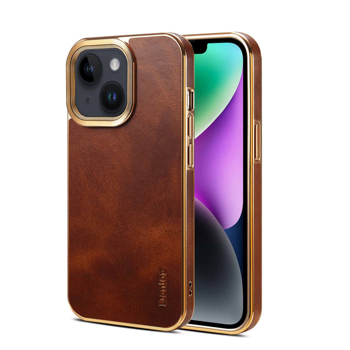 ELECTROPRIME For iPhone 15 Denior Oil Wax Cowhide Plating Phone Case(Brown)