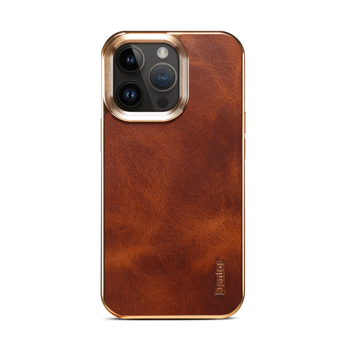ELECTROPRIME For iPhone 15 Denior Oil Wax Cowhide Plating Phone Case(Brown)