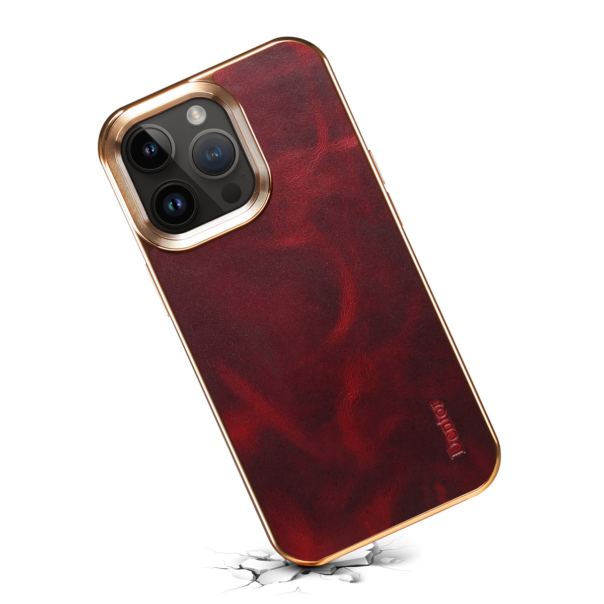 ELECTROPRIME For iPhone 15 Denior Oil Wax Cowhide Plating Phone Case(Red)