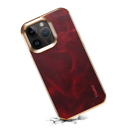 ELECTROPRIME For iPhone 15 Denior Oil Wax Cowhide Plating Phone Case(Red)