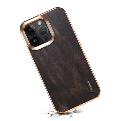 ELECTROPRIME For iPhone 15 Denior Oil Wax Cowhide Plating Phone Case(Black)