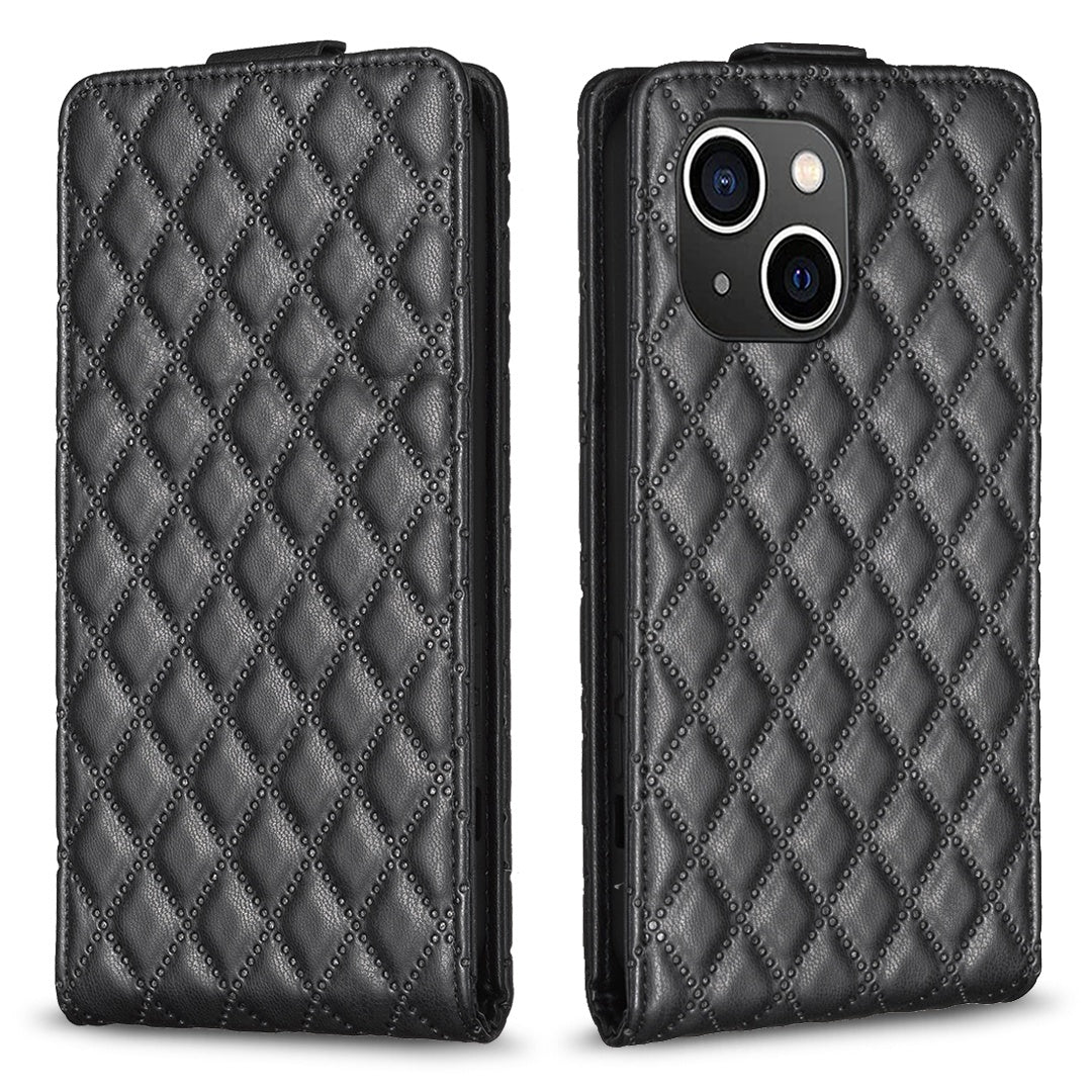 ELECTROPRIME For iPhone 15 Plus Diamond Lattice Vertical Flip Leather Phone Case(Black)