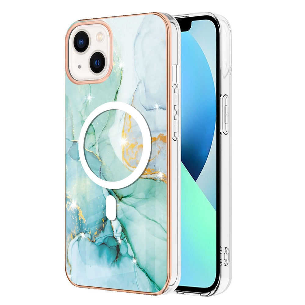 ELECTROPRIME For iPhone 15 Plus Marble Pattern Dual-side IMD Magsafe TPU Phone Case(Green 003)