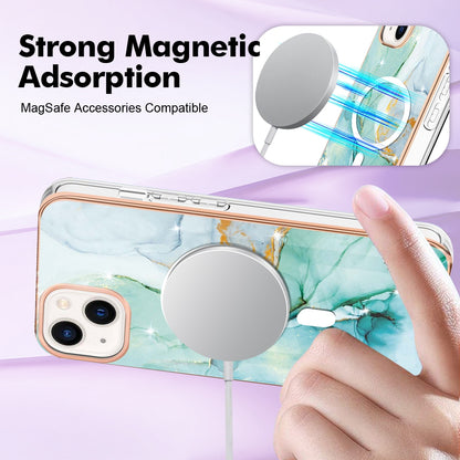 ELECTROPRIME For iPhone 15 Plus Marble Pattern Dual-side IMD Magsafe TPU Phone Case(Green 003)