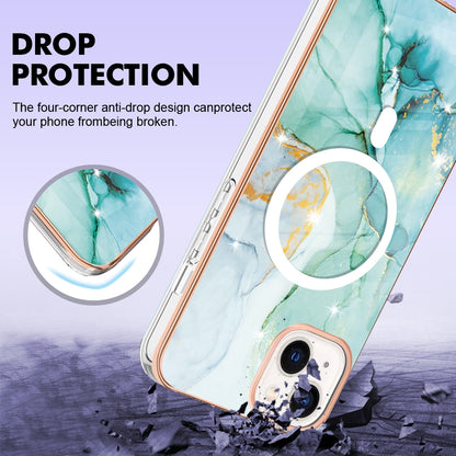 ELECTROPRIME For iPhone 15 Plus Marble Pattern Dual-side IMD Magsafe TPU Phone Case(Green 003)