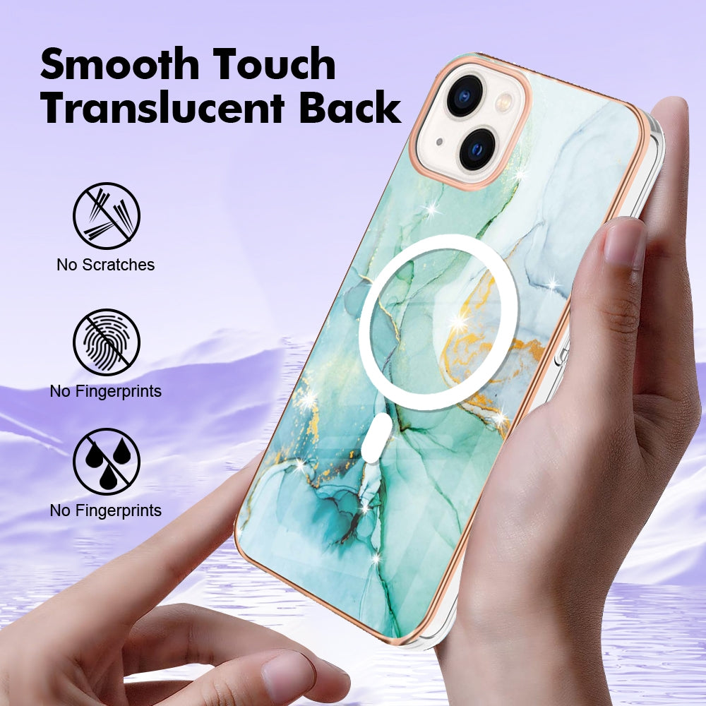 ELECTROPRIME For iPhone 15 Plus Marble Pattern Dual-side IMD Magsafe TPU Phone Case(Green 003)
