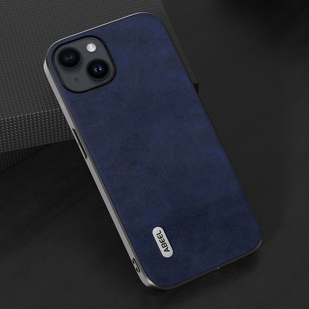 ELECTROPRIME For iPhone 15 ABEEL Dual Color Cowhide Texture PU Phone Case(Blue)