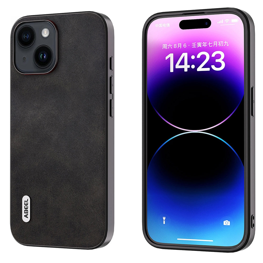 ELECTROPRIME For iPhone 15 ABEEL Dual Color Cowhide Texture PU Phone Case(Black)