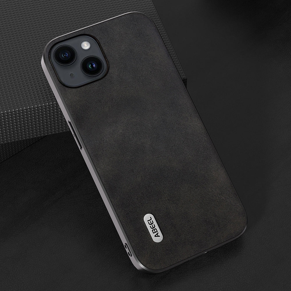 ELECTROPRIME For iPhone 15 ABEEL Dual Color Cowhide Texture PU Phone Case(Black)