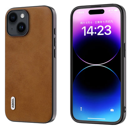 ELECTROPRIME For iPhone 15 ABEEL Dual Color Cowhide Texture PU Phone Case(Brown)