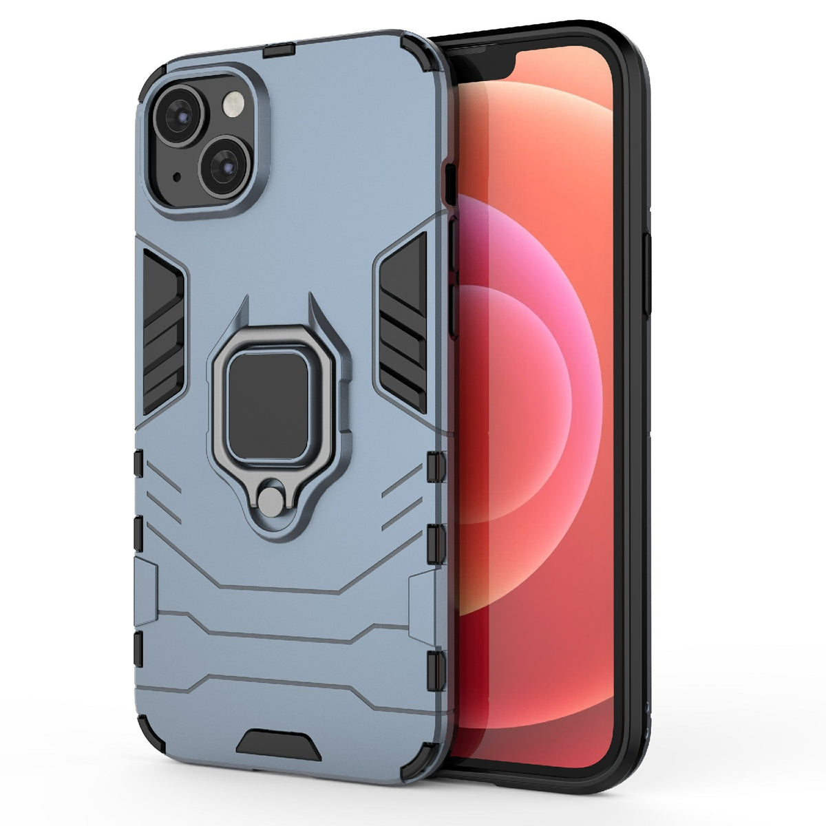 ELECTROPRIME For iPhone 15 Plus Shockproof PC + TPU Holder Phone Case(Navy Blue)