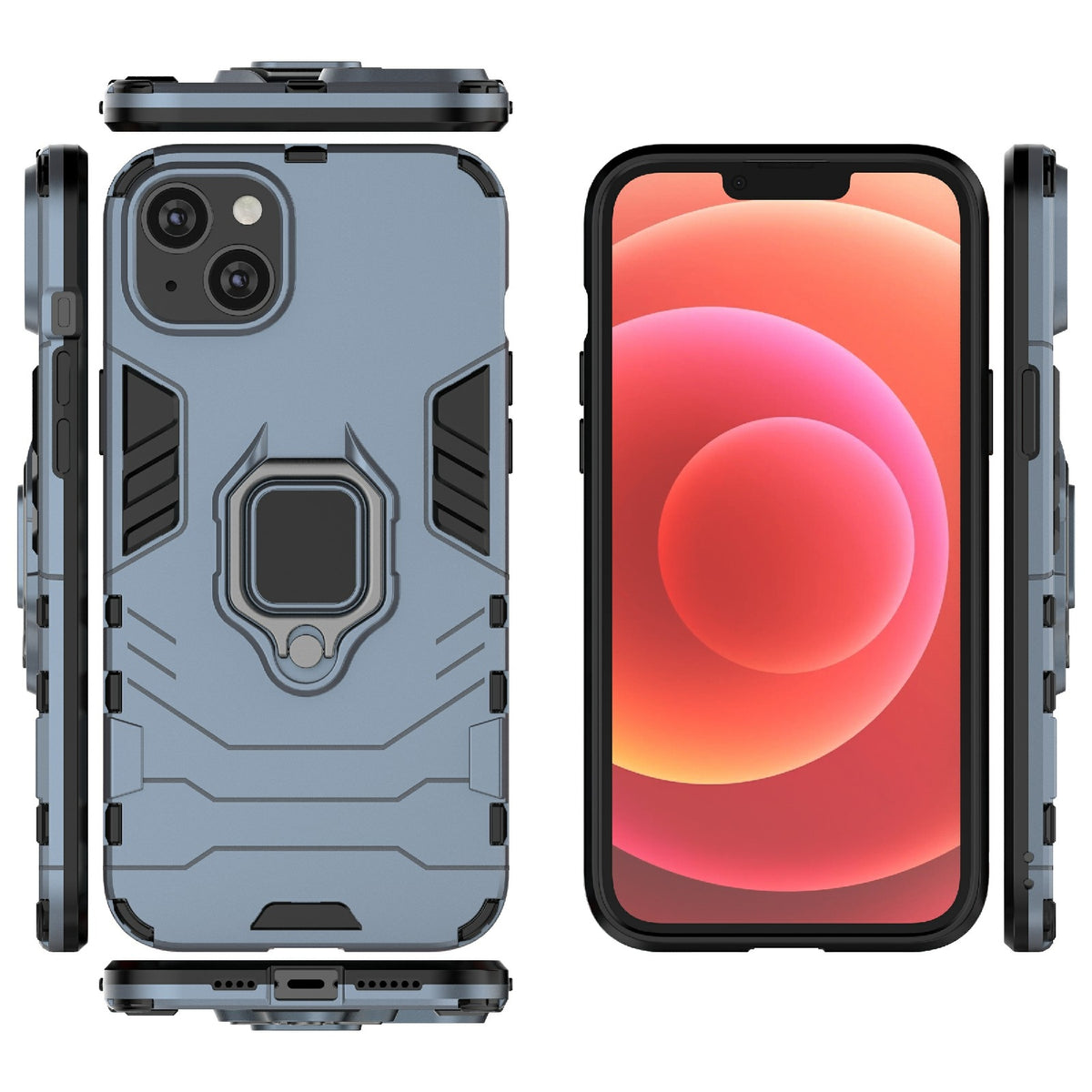 ELECTROPRIME For iPhone 15 Plus Shockproof PC + TPU Holder Phone Case(Navy Blue)