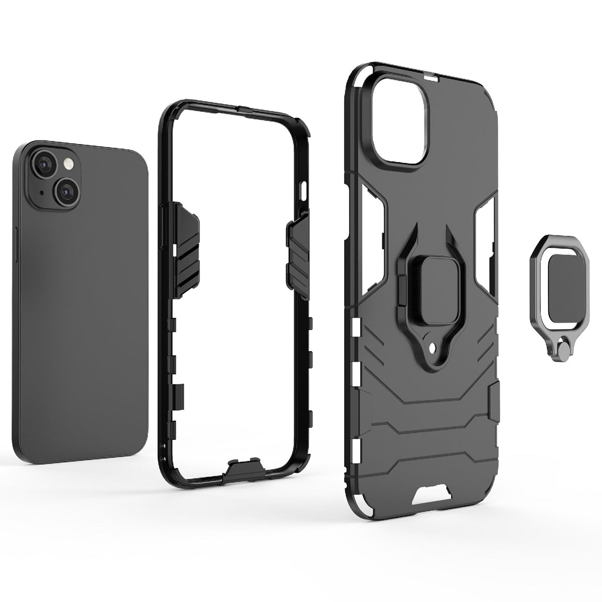 ELECTROPRIME For iPhone 15 Plus Shockproof PC + TPU Holder Phone Case(Navy Blue)