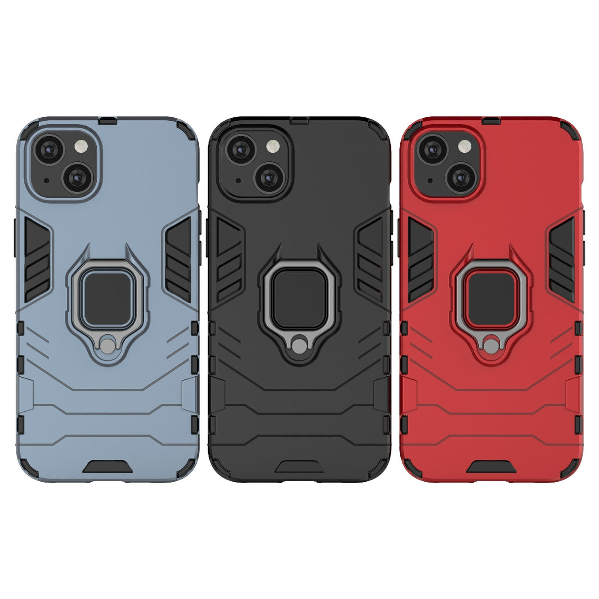 ELECTROPRIME For iPhone 15 Plus Shockproof PC + TPU Holder Phone Case(Navy Blue)