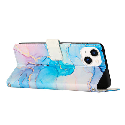ELECTROPRIME For iPhone 15 Plus Painted Marble Pattern Leather Phone Case(Pink Green)