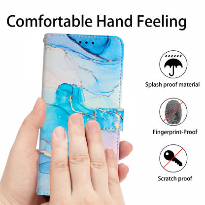 ELECTROPRIME For iPhone 15 Plus Painted Marble Pattern Leather Phone Case(Pink Green)