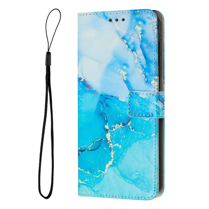 ELECTROPRIME For iPhone 15 Painted Marble Pattern Leather Phone Case(Blue Green)