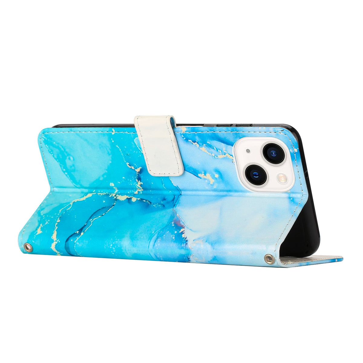ELECTROPRIME For iPhone 15 Painted Marble Pattern Leather Phone Case(Blue Green)