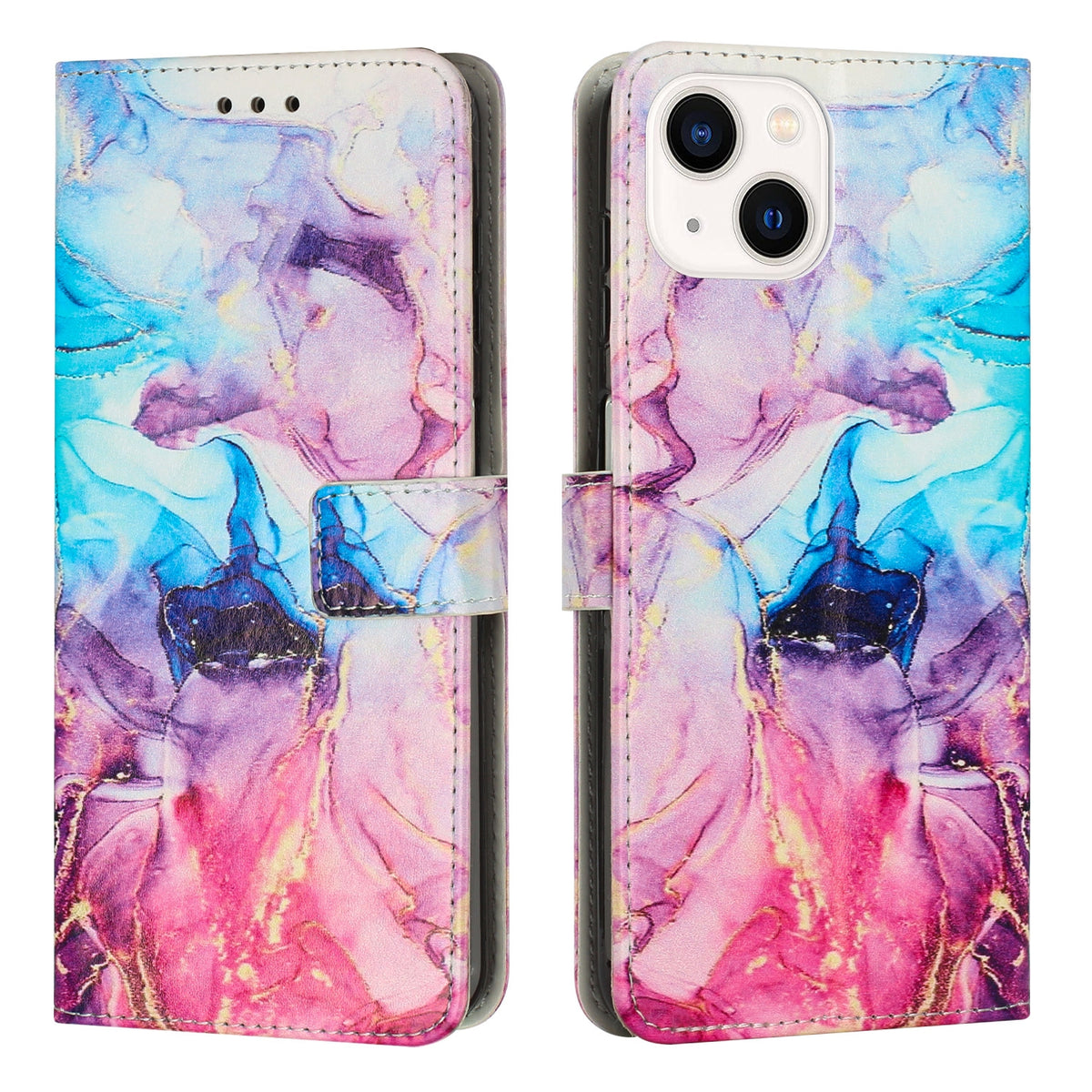 ELECTROPRIME For iPhone 15 Painted Marble Pattern Leather Phone Case(Pink Purple)
