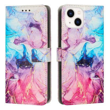 ELECTROPRIME For iPhone 15 Painted Marble Pattern Leather Phone Case(Pink Purple)