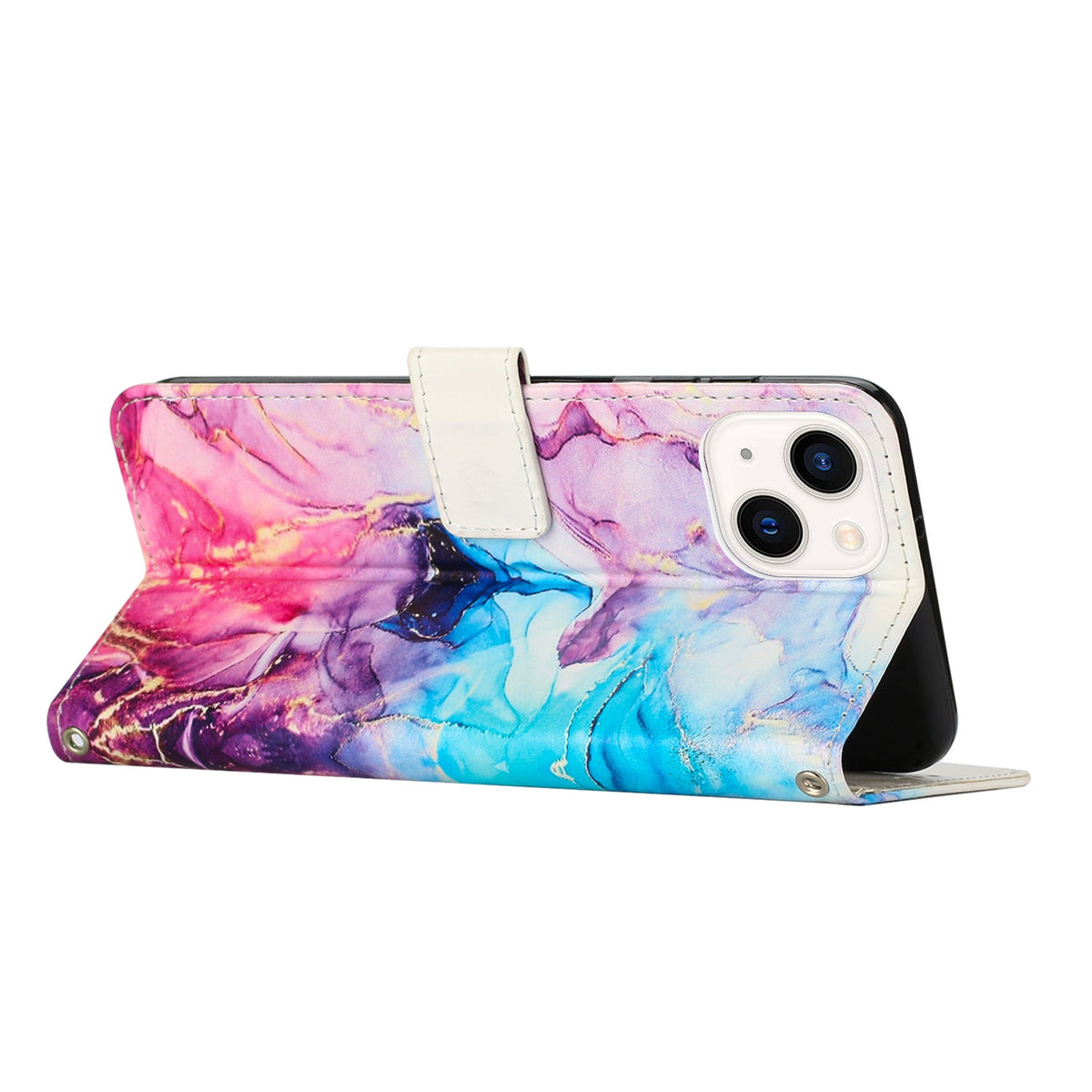 ELECTROPRIME For iPhone 15 Painted Marble Pattern Leather Phone Case(Pink Purple)