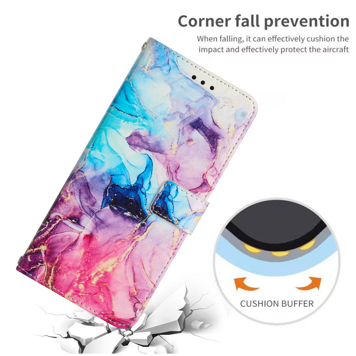 ELECTROPRIME For iPhone 15 Painted Marble Pattern Leather Phone Case(Pink Purple)