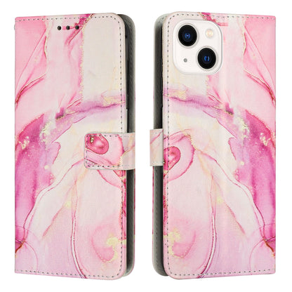 ELECTROPRIME For iPhone 15 Painted Marble Pattern Leather Phone Case(Rose Gold)