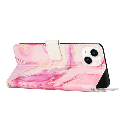 ELECTROPRIME For iPhone 15 Painted Marble Pattern Leather Phone Case(Rose Gold)