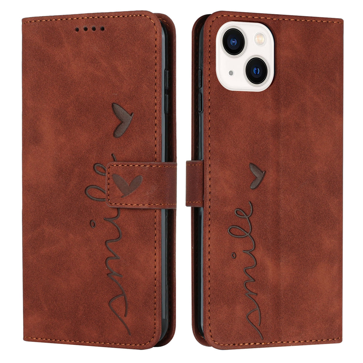 ELECTROPRIME For iPhone 15 Skin Feel Heart Pattern Leather Phone Case(Brown)