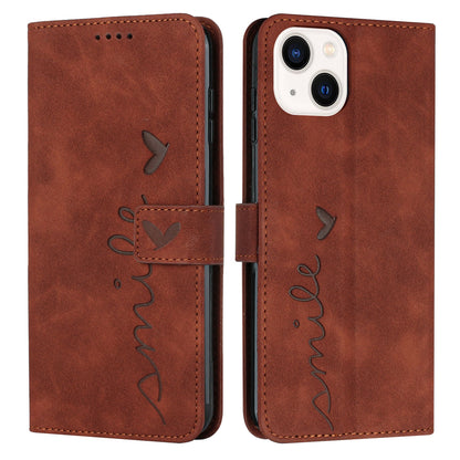 ELECTROPRIME For iPhone 15 Skin Feel Heart Pattern Leather Phone Case(Brown)