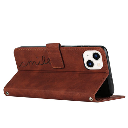 ELECTROPRIME For iPhone 15 Skin Feel Heart Pattern Leather Phone Case(Brown)